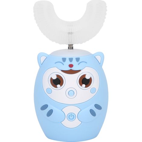 Brosse à dents automatique en forme de U, motif dessin animé, ultrasonique, pour enfants (bleue) (1/5)