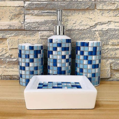 CREA Ensemble de 4 Accessoires de Salle de Bain en Céramique - Design Moderne - Distributeur de Savon Porte-Brosse à Dents Gobelet (1/2)