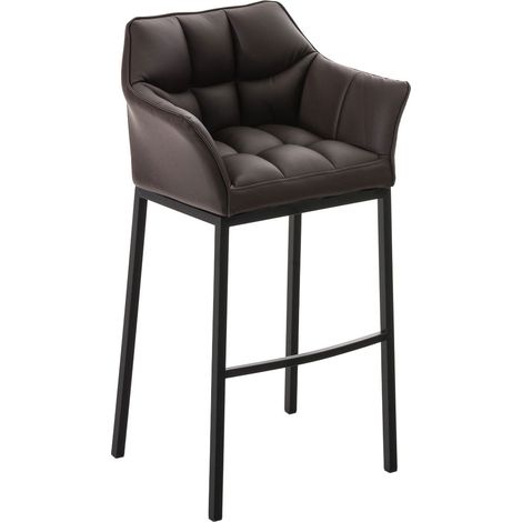 Taburete de bar taburete alto de mostrador costuras cuadradas asiento de PVC marrón 4 patas estables de metal negro 100004686 (1/5)