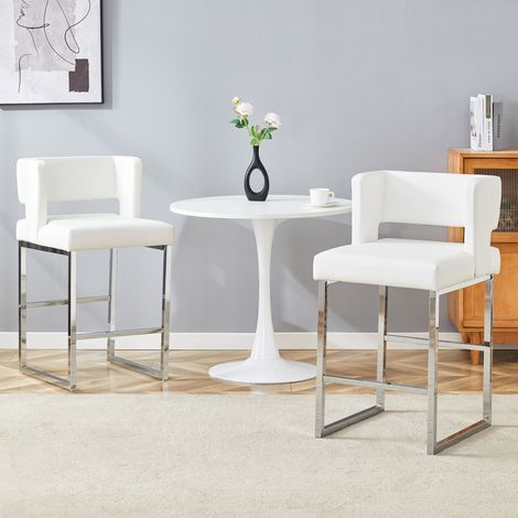 Sgabello da bar nordico in PU bianco e metallo argentato, H 91,4 cm, set moderno (1/5)