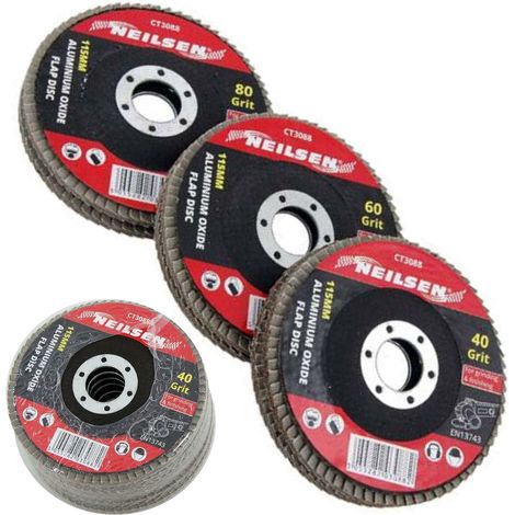 Neilsen 6pc Sanding Aluminium Oxide Flap Disc Set Angle Grinder 40 60 80 Grit
