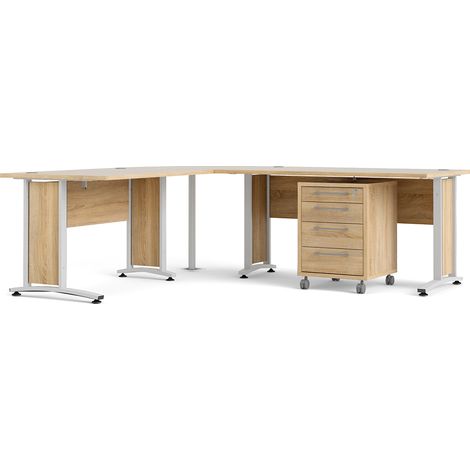 Prisme Eckschreibtisch mit Rollcontainer Eiche Dekor, weiss (1/5)