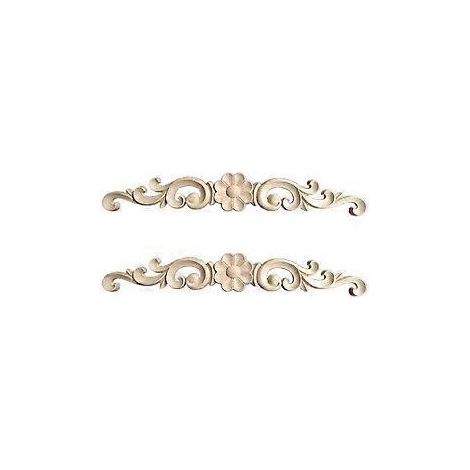 Lot de 2 fleurs adhésives sculptées en bois, délicates décorations de porte, en bois massif, pour meubles et portes d'armoires, taille 2. (1/3)