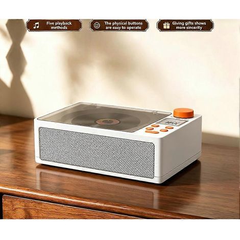 Lecteur CD rétro, chaîne stéréo domestique, lecteur de disques audio haute fidélité, lecteur de musique de style rétro, décoration intérieure. (1/4)
