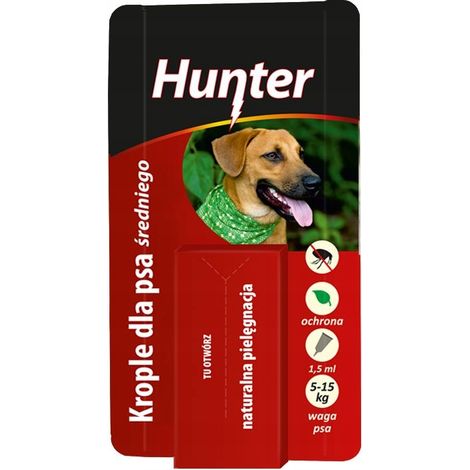 Gocce antipulci Hunter per cani di taglia media fino a 15 kg, oli essenziali naturali 1,5 ml