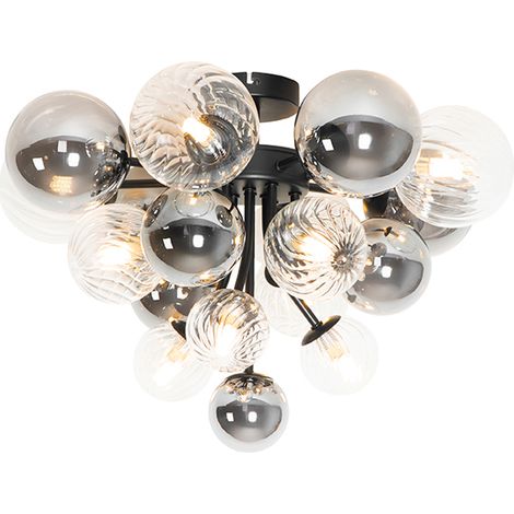 QAZQA Lampada da soffitto bonnie - Art déco - Vetro,Acciaio - Nero/Trasparente - Tondo Max. 10 x Watt