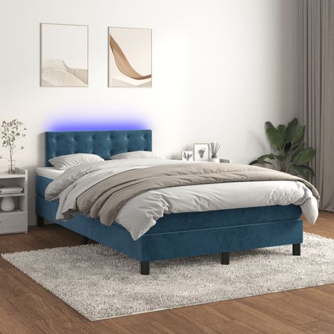 Lit Adulte - Sommier tapissier matelas et LED - Ensemble de lit tapissier - Chambre Intérieur Bleu foncé 120x200 cm Velours XRKJY7361259 (1/5)