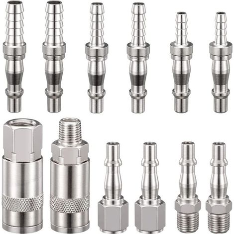 Lntyq Lot de 12 connecteurs de tuyau d'air de 6,35 mm avec filetage mâle femelle, raccords de conduite d'air avec cannelure de tuyau pour tuyau de 6, 8 et 10 mm