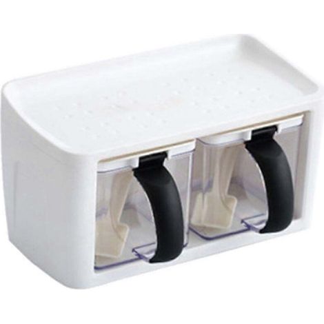 Étagère à épices 2/3 compartiments avec poignée, couvercle et cuillère, ensemble de pots à sel, poivre et sucre transparents, contenants à condiments empilables pour le rangement (1/5)