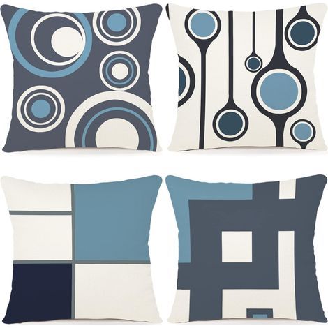 AIDUCHO Juego de 4 fundas de cojín de 45 x 45 cm con estampado geométrico, fundas de cojín cuadradas de algodón decorativas para sofá, coche, cama, hogar, sofá, color azul. (1/5)