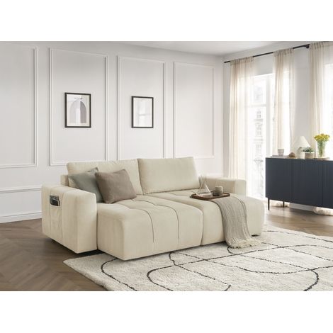BOBOCHIC - Canapé droit fixe 4 places ARSENE assise profonde velours   Beige (1/5)