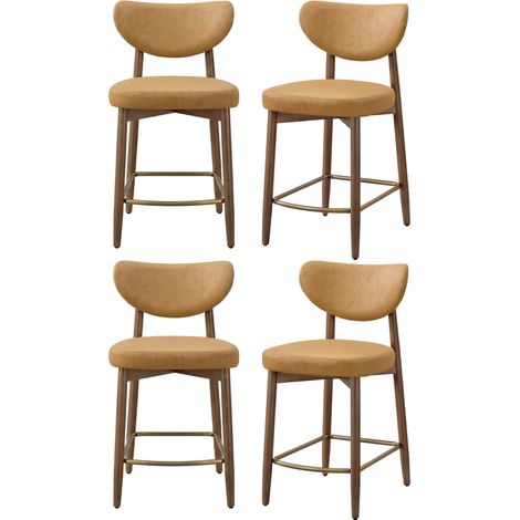Tabourets de Bar, Bois Massif, avec Dossier, Lot de 4 (1/5)