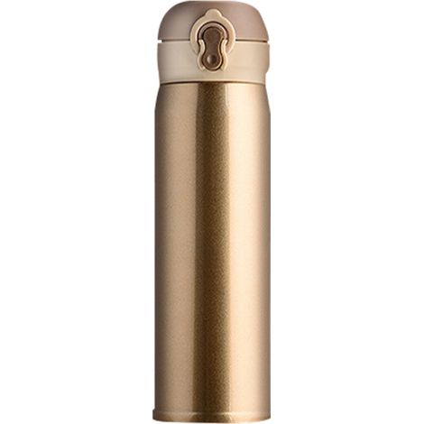 Beyamis Bouteille d'eau portable en acier inoxydable avec isolation sous vide et couvercle à clapet, idéale pour les voyages, 500 ml (dorée) (1/5)