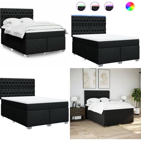 Giroletto a Molle con Materasso Nero 140x190 cm in Tessuto - Materasso a molle insacchettate - Letto con testiera regolabile
