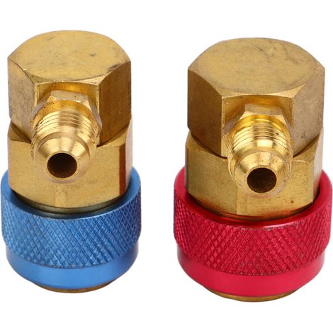 Lot de 2 adaptateurs raccord rapide climatisation laiton métal 1/4in SAE pour système R134a auto (1/5)