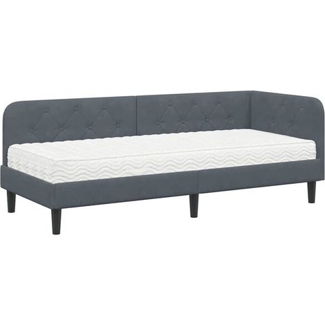 Cadre de lit d'angle, gris foncé, 80 x 200 cm, tissu velours. (1/5)