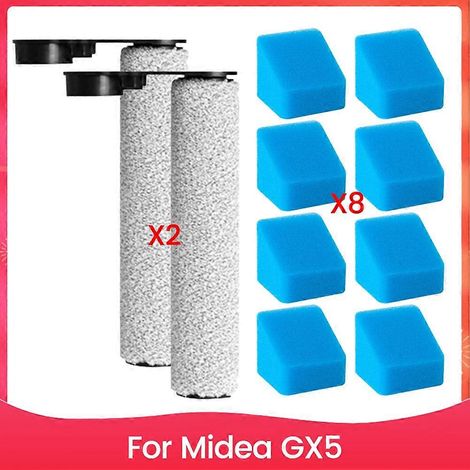 Lot de 10 pièces de rechange pour nettoyeur de sols Midea GX5 : accessoires, rouleau principal, brosse, filtre et éponge. (1/5)