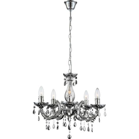 Globo – Lustre suspendu 440mm en acrylique argenté – 5 douilles E14 40W – Éclairage moderne pour chambre – 631175 (1/5)
