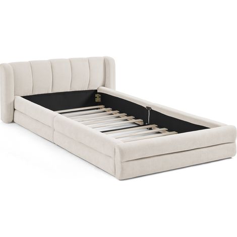 Cama individual 90 x 200 cm de chenilla beige con cabecero acolchado MODENUIT (1/5)
