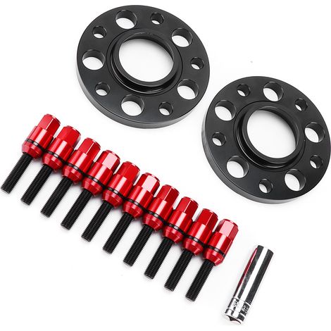 Kit d'entretoises de roue à centrage par moyeu avec bride de 15 mm (0,6 po) et boulons, compatible avec les modèles BMW Série 1, 3, 5, 6, 7 et 8 (Z3, Z8, M3, M5, rouge). (1/5)