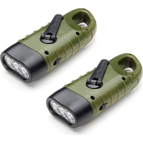 Lampe Torche LED Rechargeable Solaire (Lot de 2) avec Dynamo Manivelle, Parfaite pour Camping Randonnée Vert Armée (1/4)