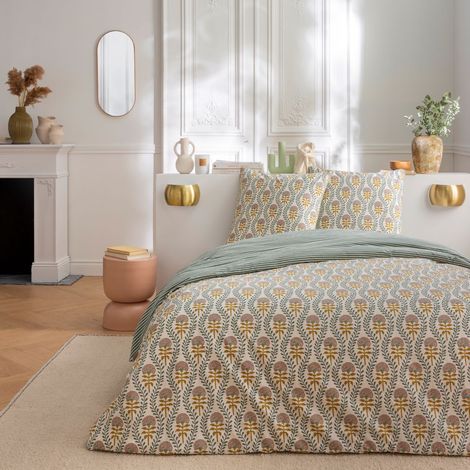 Parure de lit 2 personnes en coton 100% – Imprimé floral charme – 260x240cm – 2 taies d'oreiller 63x63cm – Future Home