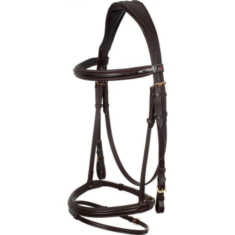 cob, Marron: Bandeau en cuir souple avec revêtement frontal lisse Modèle CLASSIC PADDED complet avec rênes (1/5)