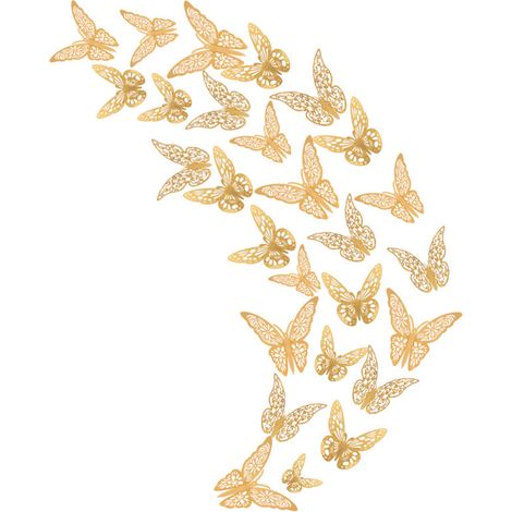Autocollant Mur Papillon 3D - Papier Métallique Doré - Décoration Murale Détachable - Pour Chambre Salon Fête Gâteau Réfrigérateur - Lot de 18 Pièces (1/5)