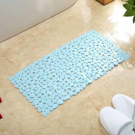 QORVA-Tapis de douche antidérapant bleu, 53 x 53 cm. Tapis de douche antidérapant en PVC effet pierre, carré.