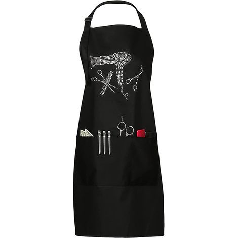 Tablier de coiffeur avec outils en strass, 3 poches et longues attaches