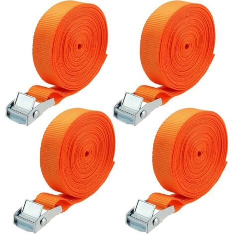 CHOYCLIT Lot de 4 Sangles de Serrage de 7 m avec Serrure à Serrage, Sangle d'Arrimage pour Voiture, Porte-Arrière, Moto, Vélo Charge, Maximale 250 kg Orange, 2,5 cm de Large (1/2)