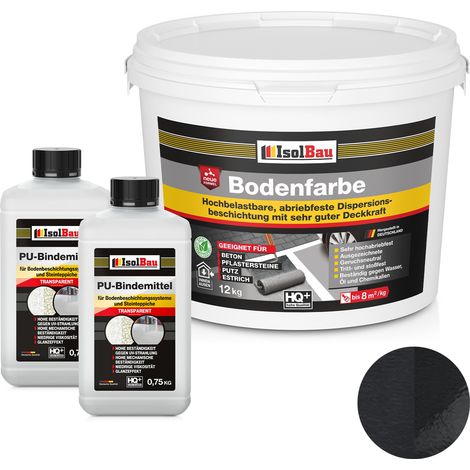 Pintura para suelos de resina IsolBau 2K para hormigón, 12 kg, color negro. (1/5)