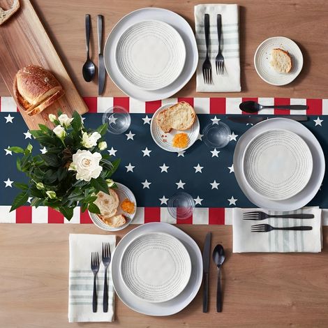 1 pièce de nappe de table du 4 juillet, tissu en lin avec rayures horizontales et impression de drapeau, décoration de table rectangulaire, 13 x 36 Inch (1/4)
