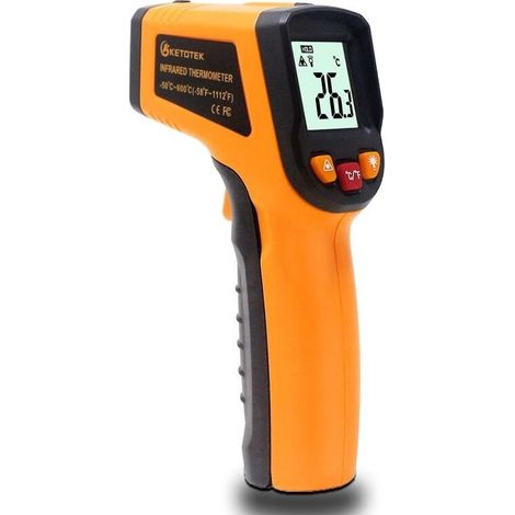 Laser Thermometre Infrarouge Pistolet Thermomètre Numérique -50-600°C Point Laser Pistolet Alimentaire Grade Professionnel Enregistreur (Jaune) (1/4)