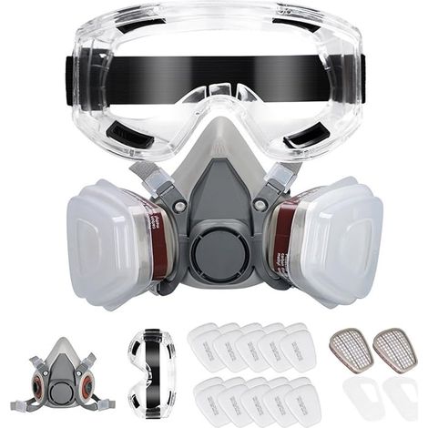 Masque respiratoire avec lunettes de protection, 20 filtres remplaçables, kit professionnel de protection de peinture et de poussière pour résine d'impression 3D, résine UV fabriquée à la