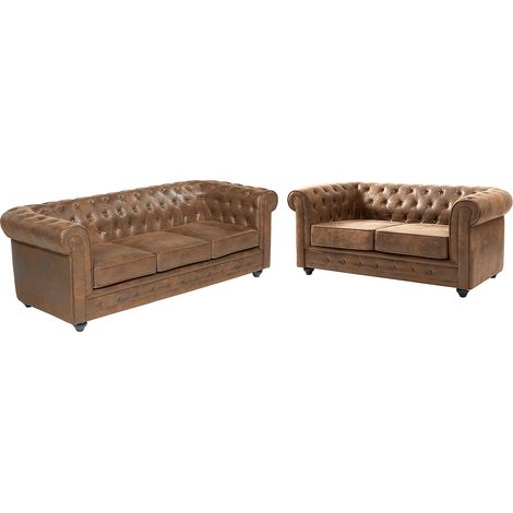 Canapés 3 places et 2 places CHESTERFIELD en microfibre aspect cuir vieilli (1/5)