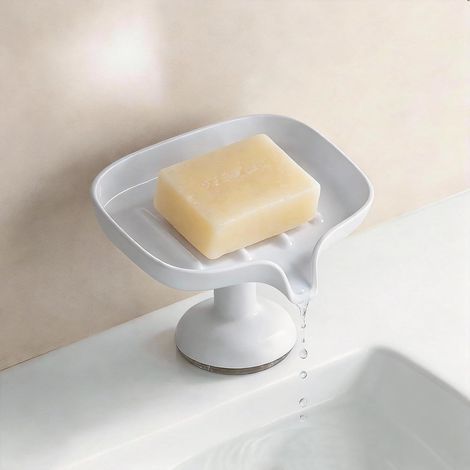 Seifenschale mit Abtropfschale, starker Saugnapf, 15° Neigung, Seifenhalter aus ABS-Material, Seifenschale für Badezimmer, Waschbecken, Küchenarbeitsplatte (1/4)