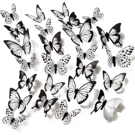 Lot de 48 autocollants muraux 3D en forme de papillon amovibles pour art mural, bricolage, mariage, Noël, fête, décoration de table (1/5)