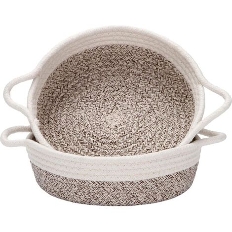 Set aus 2 Baumwollseil-Körben, kleines geflochtenes Aufbewahrungskörbchen 1285 Zoll, Stofftablett, Schüssel, offener runder Teller für Früchte, Schmuck, Schlüssel, Nähsets