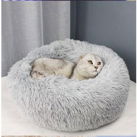 Panier Donut - 40 cm - Pour Chien et Chat - Bord Élevé Confortable - Anti-dérapant - Gris Clair (1/5)