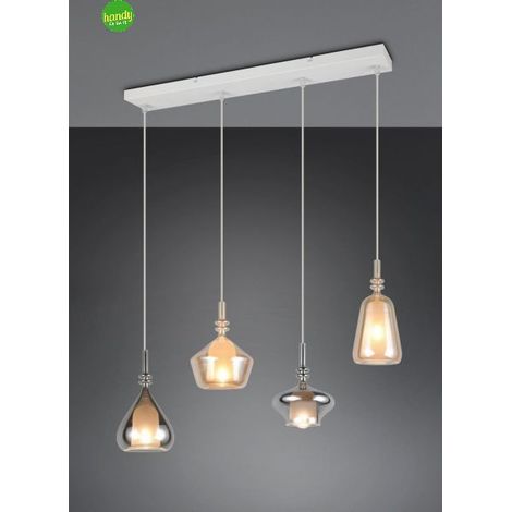 Lampada a sospensione Aldea Trio Lighting 4x E14 in vetro ambrato e fumé (1/3)