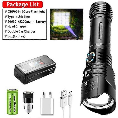Lampe torche LED puissante 10 000 m XHP999 XHP50.2, lampe tactique rechargeable pour activités de plein air, batterie 18650, port USB, lampe de camping P999 A (1/5)