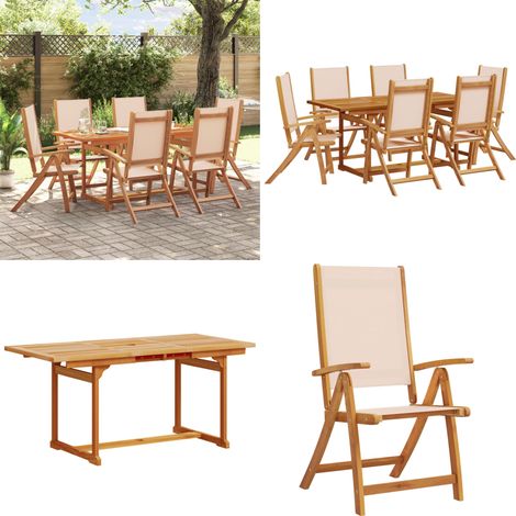 7-tlg. Garten-Essgruppe Massivholz Akazie und Textilene - Holz Gartenset - Akaziengartenmöbel - Gartenstühle - Gartentisch - Essgruppe - Home & Living (1/5)