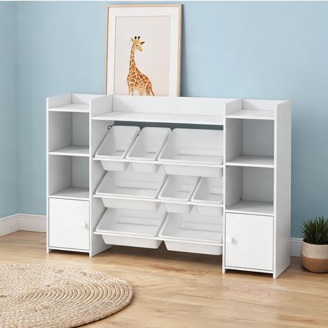 Meuble de rangement blanc avec 8 bacs pour enfants 140 x 30 x 90 (1/5)