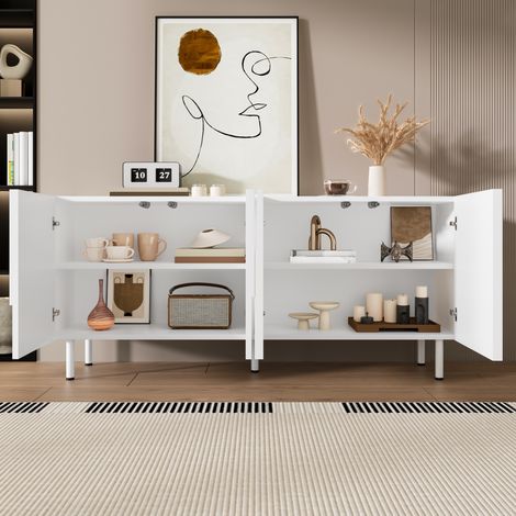 Geometrischer Designer Esszimmer Sideboard – Modernes, Funktionales Möbelstück mit Unregelmäßigen Kurven, Mehrfach-Aufbewahrung und Stilvollem Weiß – Perfekt für Minimalismus & Moderne Einrichtung (1/5)