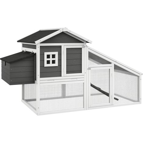 Gabbia per Galline o Anatre, Pollaio Prefabbricato in Legno con Tetto Impermeabile, 178x95x100 cm, Grigio