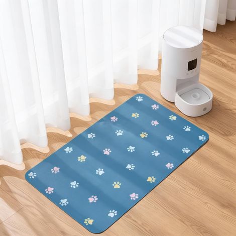 Tapis Gamelle Chien Absorbant Antidérapant Dos Caoutchouc 50x30 cm Bleu Dos en caoutchouc antidérapant, surface absorbante lavable en machine (1/5)