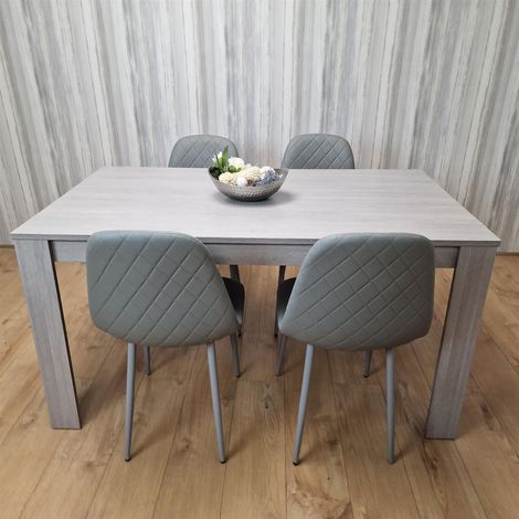 Dining Table and 4 Chairs Grey 4 Grey Leather Chairs Wood Dining Set Furniture (1/5)