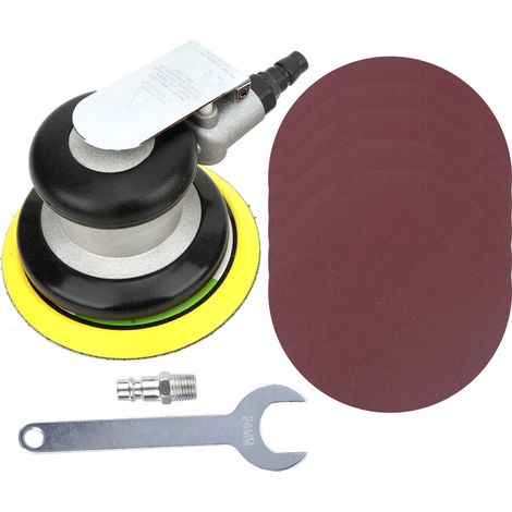 Ponceuse pneumatique 5" (125mm) avec raccords japonais et américain, idéale pour ponçage et polissage, incluant 5 disques abrasifs. (1/5)
