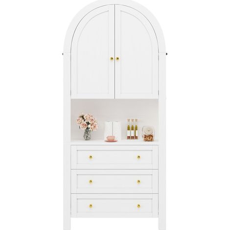 CAIziArmoire de rangement en arche haute tiroirs portes blanc cuisine salon (1/5)